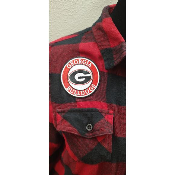 Georgia Bulldogs Women's Small Black Red Plaid Flannel Button Down B5 - Picture 4 of 7